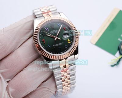 High Replica Rolex Datejust Watch Green Face 2-Tone Rose Gold strap Fluted Bezel  41mm